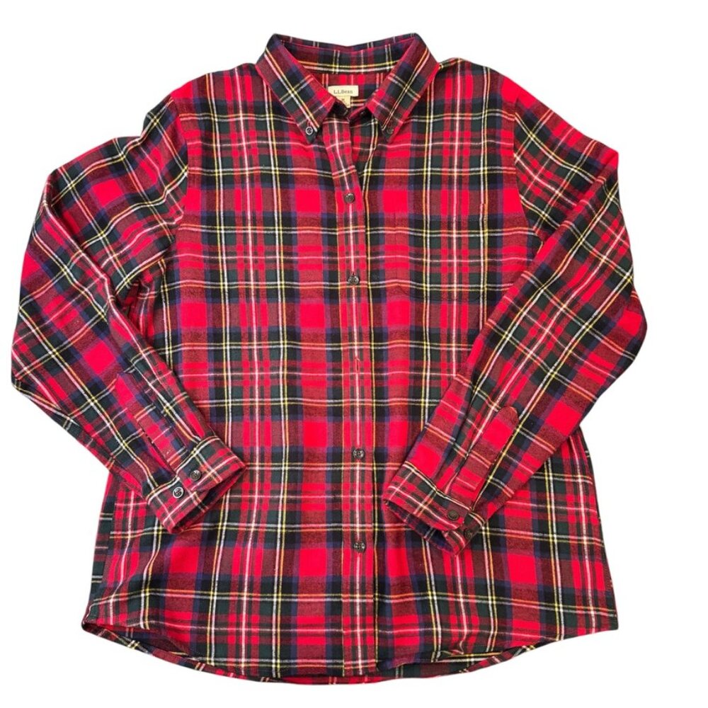 LL Bean Flannel Shirt Womens Size M Long Sleeve‎ Button Down Plaid Red - Picture 2 of 11